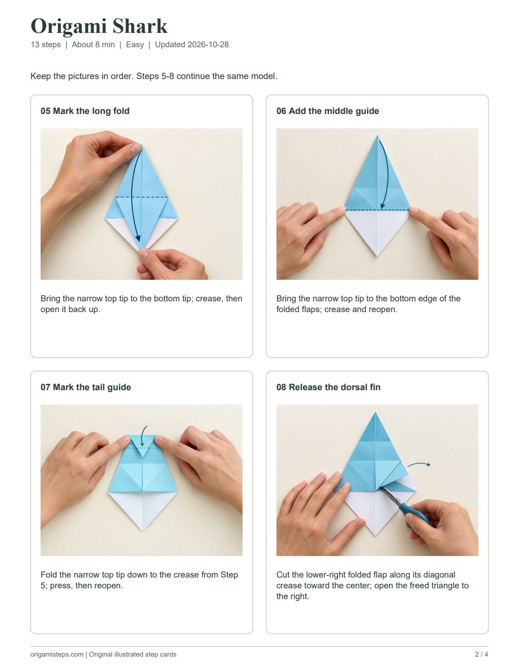 Actual printable origami guide preview, page 2, with numbered photographed steps