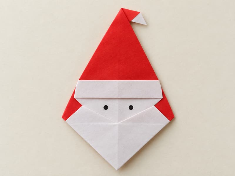 Finished origami santa, showing the shape made in this tutorial